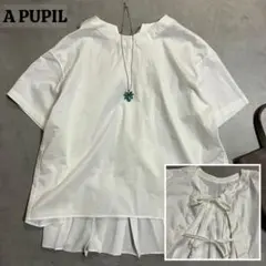 A PUPIL ブラック バックプリーツ リボン コットン ゆったり 日本製
