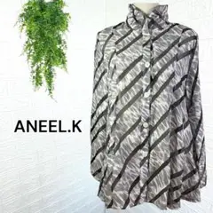 3141【ANEEL.K】ハイネックシャツ ブラウス ゼブラ シマウマ M~L