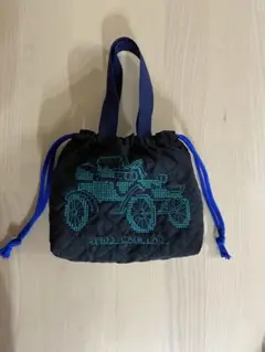 ランチバック　弁当袋　ハンドメイド　ミシン刺繍　レトロ
