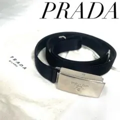 【美品】 PRADA プラダ ベルト レザー ブラック ロゴ プレート