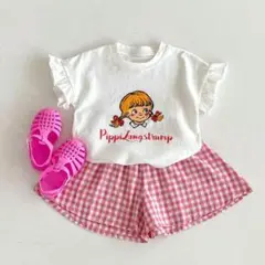 キッズ　Tシャツ&キュロットスカート　ガール　ギンガム　上下セット