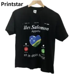 Printstar ブラック Tシャツ 電話画面風　カジュアル　半袖　コットン