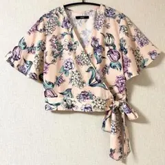 【美品】 DURAS デュラス 花柄 ウエスト リボン 半袖 ブラウス