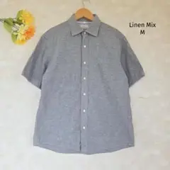 リネンミックス Linen Mix 麻混 シャツ【M】半袖 グレー
