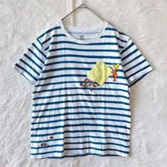 グラニフ　半袖　綿　ボーダー　ジョージ　刺繍　キャラクター　個性派　ユーモア　夏