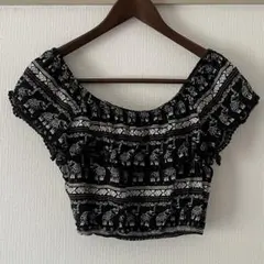 【H&M COACHELLA 】エレファント柄 クロップドオフショルダートップス