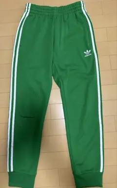 adidas グリーン サイドストライプ パンツ S