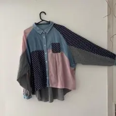 マルチカラー パッチワーク 長袖シャツ
