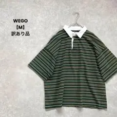 a1599＊WEGO オーバーサイズポロシャツ　深緑【M】ボーダー　訳あり品