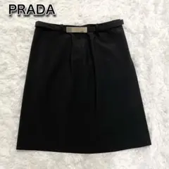 美品★プラダ PRADA ひざ丈 スカート ベルト付き フレア プリーツ