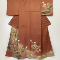 【着】13459y 着物 訪問着 金駒刺繍 牡丹文様 しつけ付き