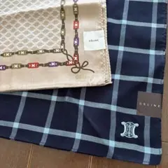 未使用　CELINE ハンカチ2枚セット　マカダム　刺繍　総柄　セリーヌ