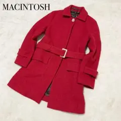 希少 Macintosh ロンングコート ステンカラーコート ウール ベルト 赤