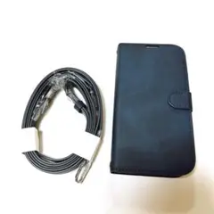 iPhone 15 Pro 手帳型ケース　ネイビー　紺　おしゃれ　ストラップ