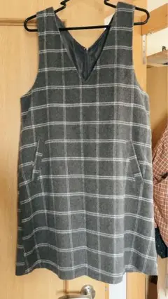 グレー チェック柄 ノースリーブワンピース　古着