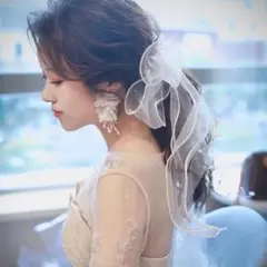 結婚式 リボン レース ヘアアレンジ ヘッドドレス フラワー 華やか ロング 花