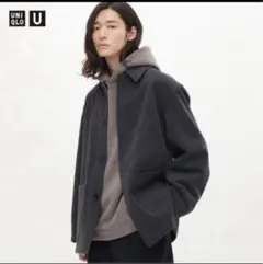 ユニクロユー　ウールブレンドシャツジャケット　ダークグレー　S