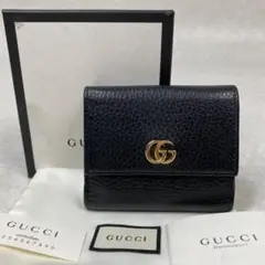 極美品 GUCCI 折り財布 ミニ レザー GGマーモント ブラック イタリア製