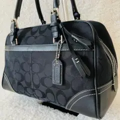 【美品】coach トートバッグ シグネチャー 黒 ハンドバッグ ミニボストン