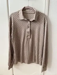 長袖ストライプシャツ ブラウンベージュ