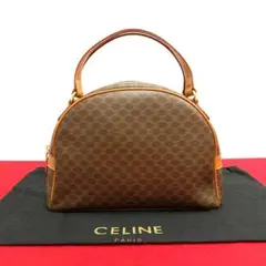ほぼ未使用 セリーヌ マカダム ブラゾン レザー ミニ トート ハンドバッグ 茶