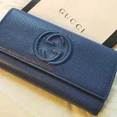 新品直営購入 グッチ 長財布 レアカラー ブルー SOHO GGロゴ入りデザイン