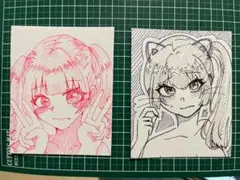アニメ風ペン画イラストセット