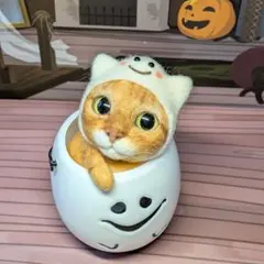 猫1⭐️チャトラ 羊毛フェルト ハロウィン おばけ ネコ バケツ 飾り 茶トラ