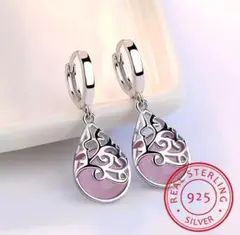 587 シルバー ピアス s925 ピンク オパール イヤリング 韓国 結婚式