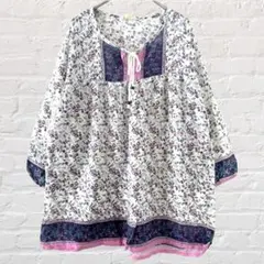 Atorin house トップス チュニック ボタニカル柄 綿100 パープル
