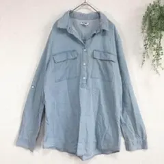 2974 オールドネイビー 長袖デニムシャツ シンプル カジュアル ハーフシャツ