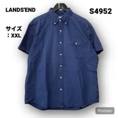 即購入OK】LANDS'END シアサッカー 半袖シャツ サイズXXL ネイビー
