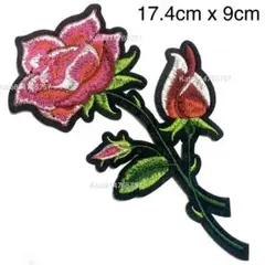 アイロンワッペン 花 薔薇 ダイカット 蕾 ピンク 17cm