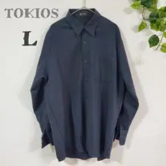 【TOKIOS】ウールシャツ　黒シャツ　メンズ長袖シャツ　おしゃれシャツ　日本製