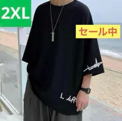 ゆったり 半袖 七分袖 Tシャツ ビッグシルエット ストリート ブラック 2XL