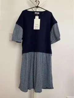 しまむら　hareiro 半袖ワンピース　ニット×ギンガムチェック　LL【新品】