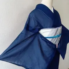 紺系　色無地　紋無し　絽・夏物・単衣　化繊