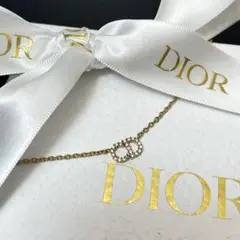 美品 ディオール Dior CDロゴ ネックレス ラインストーン ゴールド CD
