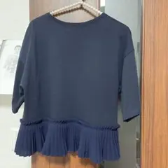 美品OPAQUE.CLIP ネイビー プリーツTシャツ