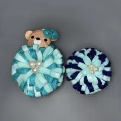 フェルトのくまちゃんとお花のデザインブローチ2店セット