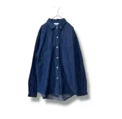 レイシエスタ　長袖デニムシャツ　ネイビー　フリー　コットン　無地　美品　シンプル