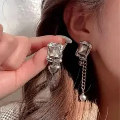 silverストーン♡ハートデコレーション 不規則 メタルドロップピアス