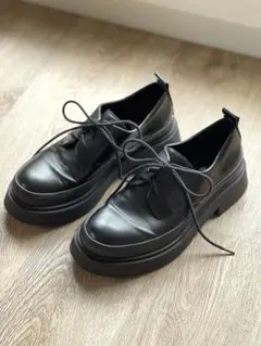 ZARA 37(23.5)厚底レザー レースアップシューズ ブラック