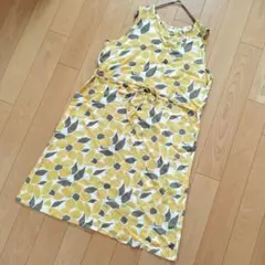✨Pyumosso✨ノースリーブワンピース ひざ丈【L】体型カバー 花柄 黄色