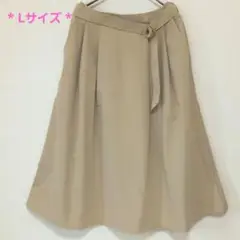 ベージュ フレアスカート ウエスト後ろゴム ベルト付 Lサイズ