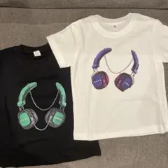 キッズ ヘッドフォンデザイン Tシャツ 黒・白セット 選べるサイズ2種類