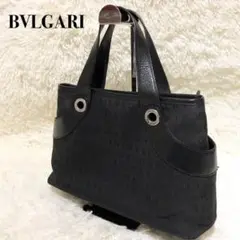 【良品】ブルガリ ロゴマニア ハンド キャンバス レザー ブラック トート