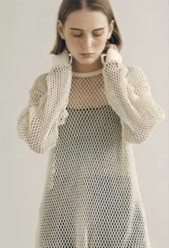 フミエタナカ FUMIE=TANAKA ハニカムメッシュニット ラウンドネック 長袖 1 S ベージュ /MN14 ■GY30 レディース 中古】フミエタナカ FUMIE=TANAKA ハニカムメッシュニット