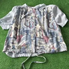 【日本製】St.Potara 総柄シフォンブラウス 13号（L相当）ブルー系