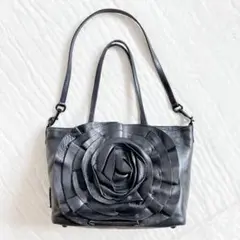 VALENTINO 2way トートバッグ フラワー 花 レザー ショルダー 黒